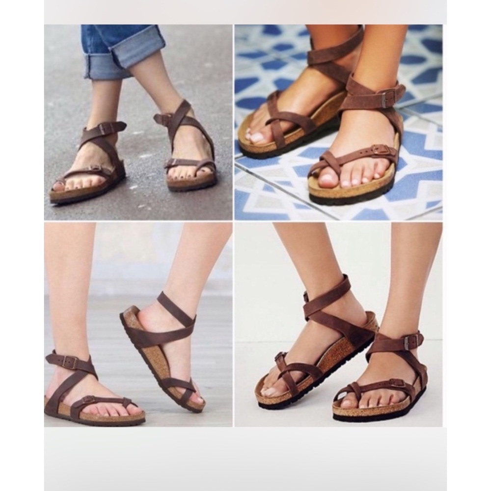 Birkenstock Yara Tobacco Brown Oiled Leather Ankle Strap Sandals Women size 38